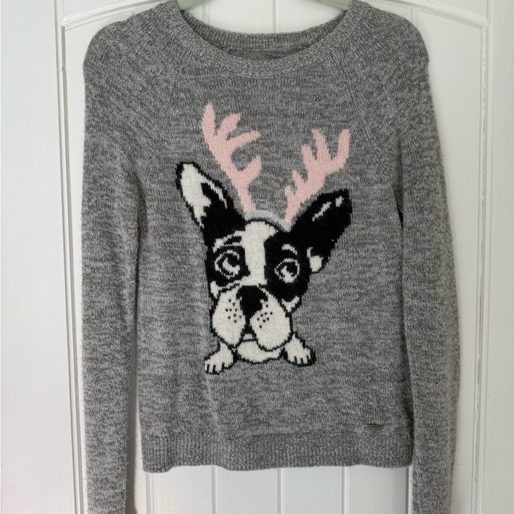 Abercrombie & Fitch Gray Sweater with Dog Design